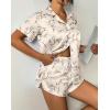 Ekouaer Womens Silk Satin Pajama Set Print Short Sleeve Sleepwear Button Down Pjs Shorts Set Loungewear(Apricot Floral)