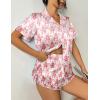 Ekouaer Womens Silk Satin Pajama Set Print Short Sleeve Sleepwear Button Down Pjs Shorts Set Loungewear(Banana Monkey)