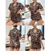 Ekouaer Womens Silk Satin Pajama Set Print Short Sleeve Sleepwear Button Down Pjs Shorts Set Loungewear(Brown Leopard 2)
