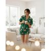 Ekouaer Womens Silk Satin Pajama Set Print Short Sleeve Sleepwear Button Down Pjs Shorts Set Loungewear(Christmas Deer)