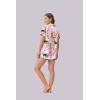 Ekouaer Womens Silk Satin Pajama Set Print Short Sleeve Sleepwear Button Down Pjs Shorts Set Loungewear(Flower and Leopard)
