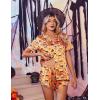 Ekouaer Womens Silk Satin Pajama Set Print Short Sleeve Sleepwear Button Down Pjs Shorts Set Loungewear(Halloween Skull)