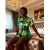 Ekouaer Womens Silk Satin Pajama Set Print Short Sleeve Sleepwear Button Down Pjs Shorts Set Loungewear(Jungle Leopard)