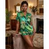 Ekouaer Womens Silk Satin Pajama Set Print Short Sleeve Sleepwear Button Down Pjs Shorts Set Loungewear(Jungle Leopard)