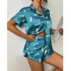 Ekouaer Womens Silk Satin Pajama Set Print Short Sleeve Sleepwear Button Down Pjs Shorts Set Loungewear(Leopard)