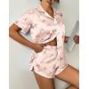 Ekouaer Womens Silk Satin Pajama Set Print Short Sleeve Sleepwear Button Down Pjs Shorts Set Loungewear(Light Pink Floral)