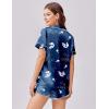 Ekouaer Womens Silk Satin Pajama Set Print Short Sleeve Sleepwear Button Down Pjs Shorts Set Loungewear(Navy Blue Floral)