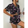 Ekouaer Womens Silk Satin Pajama Set Print Short Sleeve Sleepwear Button Down Pjs Shorts Set Loungewear(Pink Butterfly)