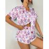 Ekouaer Womens Silk Satin Pajama Set Print Short Sleeve Sleepwear Button Down Pjs Shorts Set Loungewear(Purple Monkey)