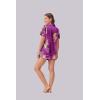Ekouaer Womens Silk Satin Pajama Set Print Short Sleeve Sleepwear Button Down Pjs Shorts Set Loungewear(Purple-red Leopard)
