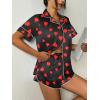 Ekouaer Womens Silk Satin Pajama Set Print Short Sleeve Sleepwear Button Down Pjs Shorts Set Loungewear(Red Heart)
