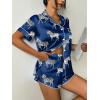 Ekouaer Womens Silk Satin Pajama Set Print Short Sleeve Sleepwear Button Down Pjs Shorts Set Loungewear(Zebra)