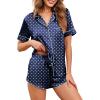 Ekouaer Womens Silk Satin Pajamas Set Short Sleeve Sleepwear Button Down Loungewear 2 Piece Pjs Shorts Set S-5X Plus Size(Blue and White Polka Dots)