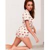 Ekouaer Womens Silk Satin Pajamas Set Short Sleeve Sleepwear Button Down Loungewear 2 Piece Pjs Shorts Set S-5X Plus Size(Cherry Teddy Bear)