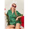 Ekouaer Womens Silk Satin Pajamas Set Short Sleeve Sleepwear Button Down Loungewear 2 Piece Pjs Shorts Set S-5X Plus Size(Green Christmas Print)