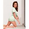 Ekouaer Womens Silk Satin Pajamas Set Short Sleeve Sleepwear Button Down Loungewear 2 Piece Pjs Shorts Set S-5X Plus Size(Light Green)