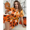 Ekouaer Womens Silk Satin Pajamas Set Short Sleeve Sleepwear Button Down Loungewear 2 Piece Pjs Shorts Set S-5X Plus Size(Orange Halloween Print)