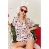 Ekouaer Womens Silk Satin Pajamas Set Short Sleeve Sleepwear Button Down Loungewear 2 Piece Pjs Shorts Set S-5X Plus Size(White Christmas Print)