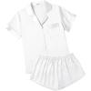 Ekouaer Womens Silk Satin Pajamas Set Short Sleeve Sleepwear Button Down Loungewear 2 Piece Pjs Shorts Set S-5X Plus Size(White With White Piping)
