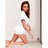 Ekouaer Womens Silk Satin Pajamas Set Short Sleeve Sleepwear Button Down Loungewear 2 Piece Pjs Shorts Set S-5X Plus Size(White With White Piping)