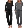Ekouaer 2 Pack Womens Pajamas Set Long Sleeve Sleepwear Top and Jogger Pants Lounge Sets Cozy Pjs Loungewear S-XXL(Black+dark Gray)