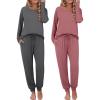 Ekouaer 2 Pack Womens Pajamas Set Long Sleeve Sleepwear Top and Jogger Pants Lounge Sets Cozy Pjs Loungewear S-XXL(Dark Gray+grayish Purple)