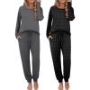 Ekouaer 2 Pack Womens Pajamas Set Long Sleeve Sleepwear Top and Jogger Pants Lounge Sets Cozy Pjs Loungewear S-XXL(Dark Grey+small Dots)