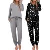 Ekouaer 2 Pack Womens Pajamas Set Long Sleeve Sleepwear Top and Jogger Pants Lounge Sets Cozy Pjs Loungewear S-XXL(Light Grey+black Stars)
