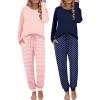 Ekouaer 2 Pack Womens Pajamas Set Long Sleeve Sleepwear Top and Jogger Pants Lounge Sets Cozy Pjs Loungewear S-XXL(Navy Dots+light Pink Striped)