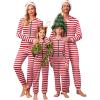 Ekouaer Christmas Matching Family Onesie Pajamas Hoodie One Piece Pajamas Zipper Thermal Sleepwear with Pockets(Family Red Striped Print)