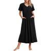 Ekouaer Long Nightgowns for Women Short Sleeve House Dress with Pockets Full Length Loungewear S-3XL(Black)