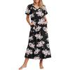 Ekouaer Long Nightgowns for Women Short Sleeve House Dress with Pockets Full Length Loungewear S-3XL(Black Pink Flower)