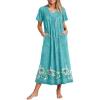 Ekouaer Long Nightgowns for Women Short Sleeve House Dress with Pockets Full Length Loungewear S-3XL(Blue Floral)