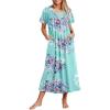 Ekouaer Long Nightgowns for Women Short Sleeve House Dress with Pockets Full Length Loungewear S-3XL(Blue Flower)