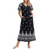 Ekouaer Long Nightgowns for Women Short Sleeve House Dress with Pockets Full Length Loungewear S-3XL(Floral Black)