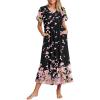 Ekouaer Long Nightgowns for Women Short Sleeve House Dress with Pockets Full Length Loungewear S-3XL(Pnik Flower)