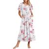 Ekouaer Long Nightgowns for Women Short Sleeve House Dress with Pockets Full Length Loungewear S-3XL(Red Flower)