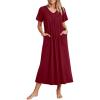 Ekouaer Long Nightgowns for Women Short Sleeve House Dress with Pockets Full Length Loungewear S-3XL(Wine Red)