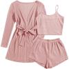 Ekouaer Pajamas for Women Set 3 Piece Lounge Set Soft Pajama Sets Waffle Knit Tank Top and Shorts Cardigan with Pockets S-XXL(Pink)