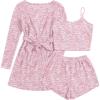 Ekouaer Pajamas for Women Set 3 Piece Lounge Set Soft Pajama Sets Waffle Knit Tank Top and Shorts Cardigan with Pockets S-XXL(Pink Tie Dye)