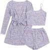 Ekouaer Pajamas for Women Set 3 Piece Lounge Set Soft Pajama Sets Waffle Knit Tank Top and Shorts Cardigan with Pockets S-XXL(Purple Tie Dye)