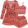 Ekouaer Pajamas for Women Set 3 Piece Lounge Set Soft Pajama Sets Waffle Knit Tank Top and Shorts Cardigan with Pockets S-XXL(Red Christmas Pattern)