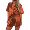 Ekouaer Pajamas for Women Silk Satin Pjs Soft Sleepwear Short Sleeve Button Down Pjs Top and Shorts 2 Piece Lounge Set S-XXL(Caramel)