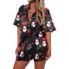 Ekouaer Pajamas for Women Silk Satin Pjs Soft Sleepwear Short Sleeve Button Down Pjs Top and Shorts 2 Piece Lounge Set S-XXL(Christmas Black)