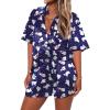 Ekouaer Pajamas for Women Silk Satin Pjs Soft Sleepwear Short Sleeve Button Down Pjs Top and Shorts 2 Piece Lounge Set S-XXL(Christmas Navy)