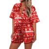 Ekouaer Pajamas for Women Silk Satin Pjs Soft Sleepwear Short Sleeve Button Down Pjs Top and Shorts 2 Piece Lounge Set S-XXL(Christmas Red)