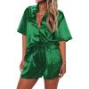 Ekouaer Pajamas for Women Silk Satin Pjs Soft Sleepwear Short Sleeve Button Down Pjs Top and Shorts 2 Piece Lounge Set S-XXL(Dark Green)