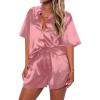 Ekouaer Pajamas for Women Silk Satin Pjs Soft Sleepwear Short Sleeve Button Down Pjs Top and Shorts 2 Piece Lounge Set S-XXL(Dark Pink)