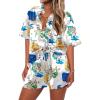 Ekouaer Pajamas for Women Silk Satin Pjs Soft Sleepwear Short Sleeve Button Down Pjs Top and Shorts 2 Piece Lounge Set S-XXL(Graffiti Print)