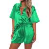 Ekouaer Pajamas for Women Silk Satin Pjs Soft Sleepwear Short Sleeve Button Down Pjs Top and Shorts 2 Piece Lounge Set S-XXL(Green)
